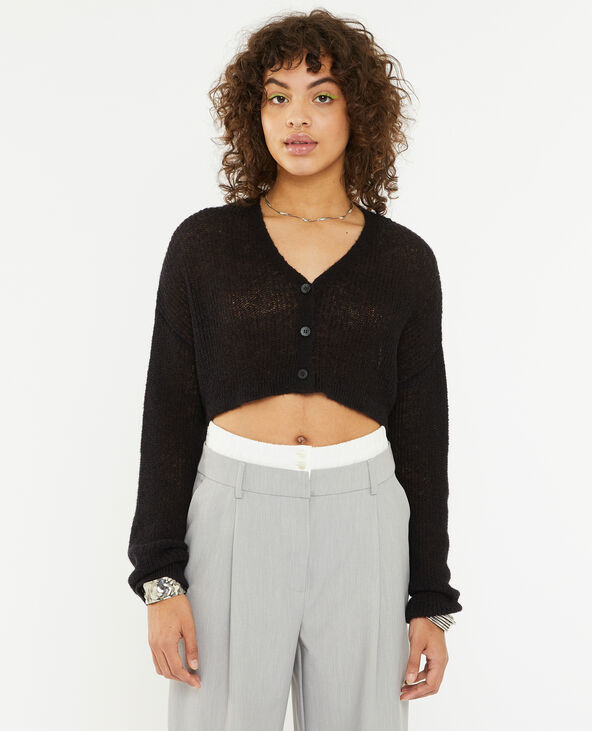 Gilet court en maille transparente noir - Pimkie