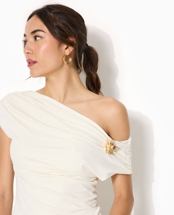 Top sans manches avec effet drapé et détail bijou écru - Pimkie