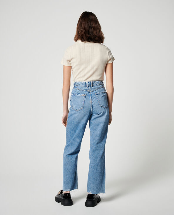Jean straight taille haute trashé bleu - Pimkie