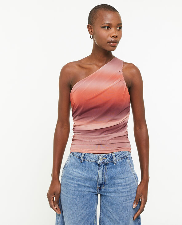 Top one shoulder asymétrique en micro-mesh rose - Pimkie