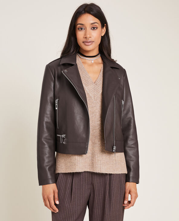 Blouson biker zippé taupe - Pimkie