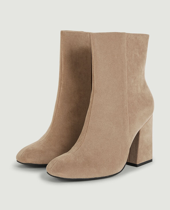 Boots à talon en suédine beige - Pimkie