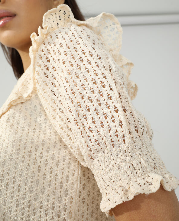 Blouse en dentelle et guipure taupe - Pimkie