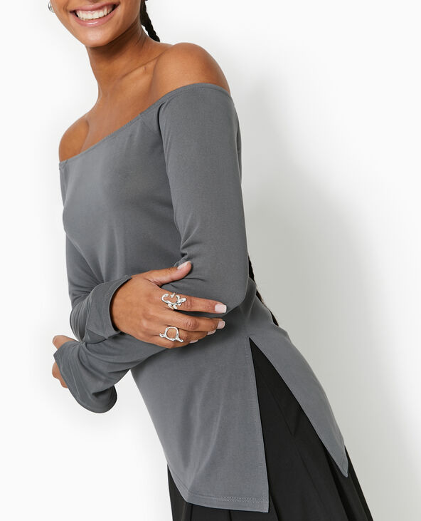 Top manches longues encolure Bardot gris - Pimkie