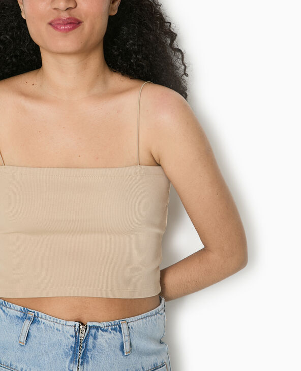 Top bandeau court avec bretelles fines beige - Pimkie