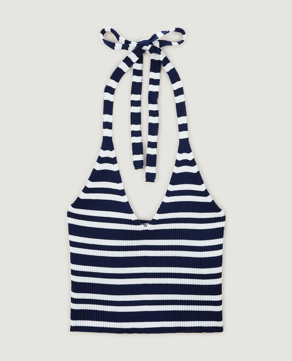 Dos-nu en maille motif rayé bleu marine - Pimkie