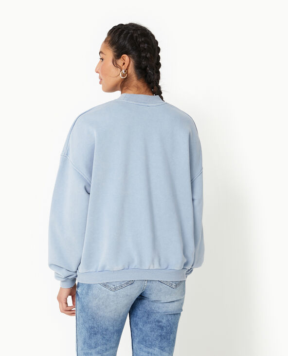 Sweat col rond avec effet délavé bleu - Pimkie
