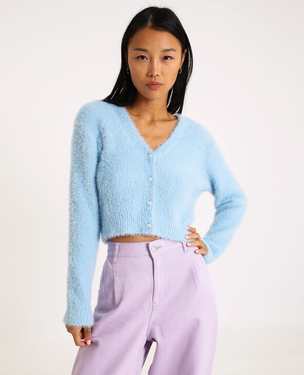 Gilet fluffy à col V bleu - Pimkie