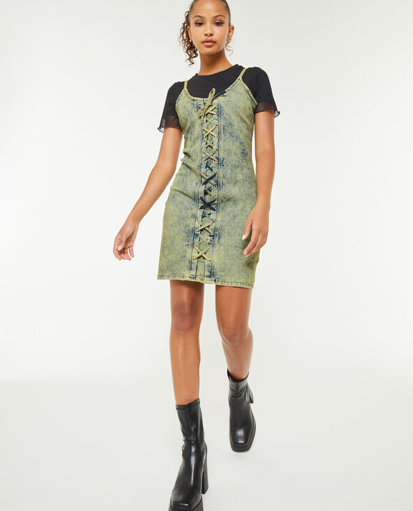 Robe courte en jean avec laçage bleu - Pimkie