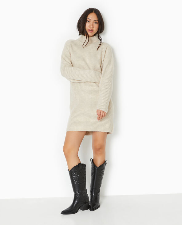 Robe courte en maille côtelée beige - Pimkie