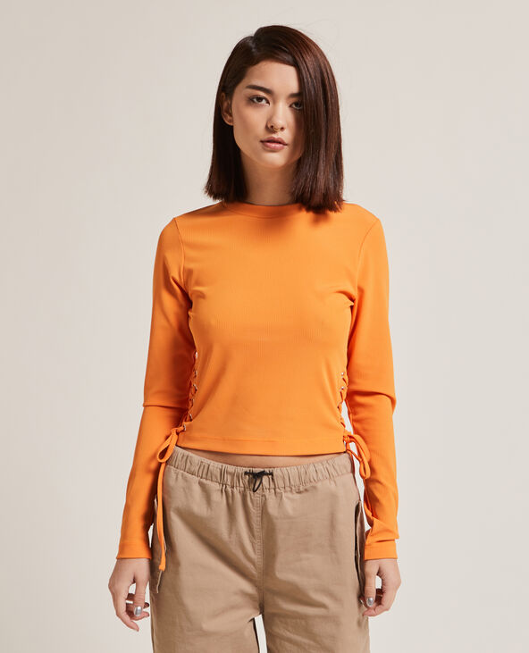 Top maille côteléee avec lacets orange - Pimkie