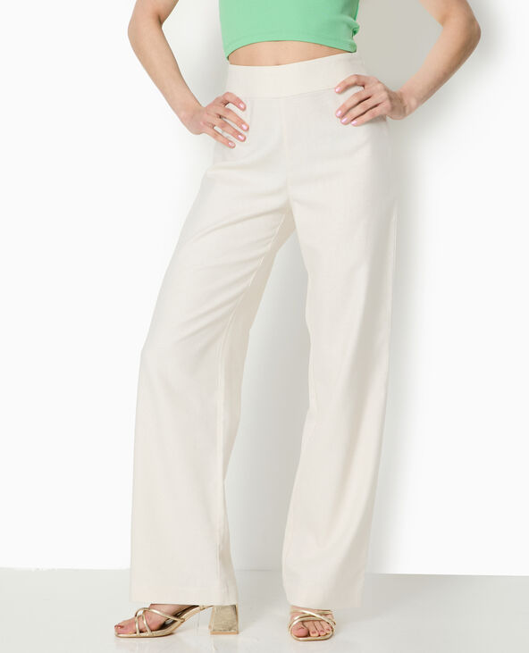 Pantalon droit taille haute avec lin blanc - Pimkie