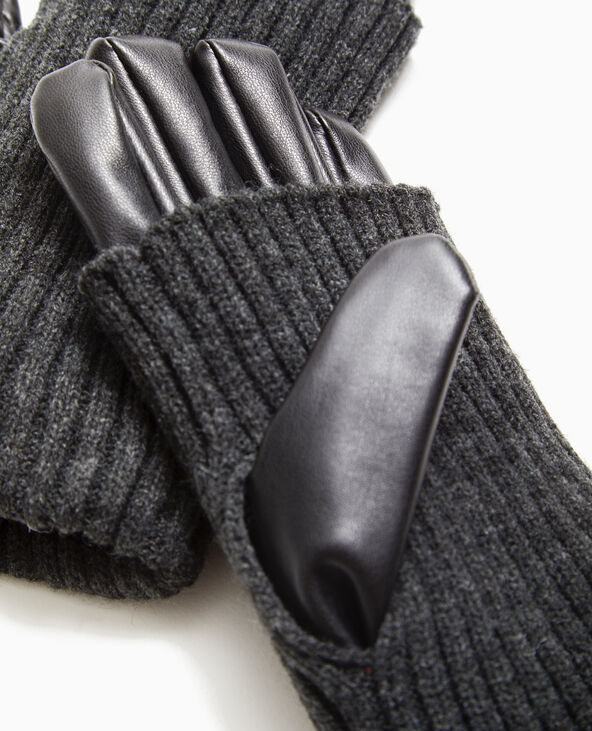 Gants en simili cuir et maille noir - Pimkie