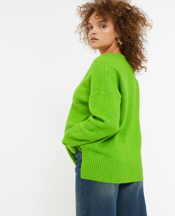 Pull droit avec grand col V vert kaki - Pimkie