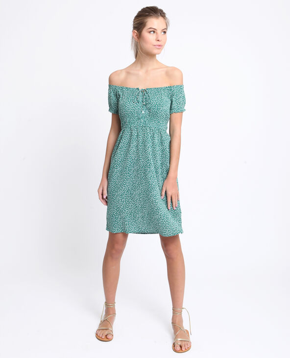 Robe à fleurs vert émeraude - Pimkie