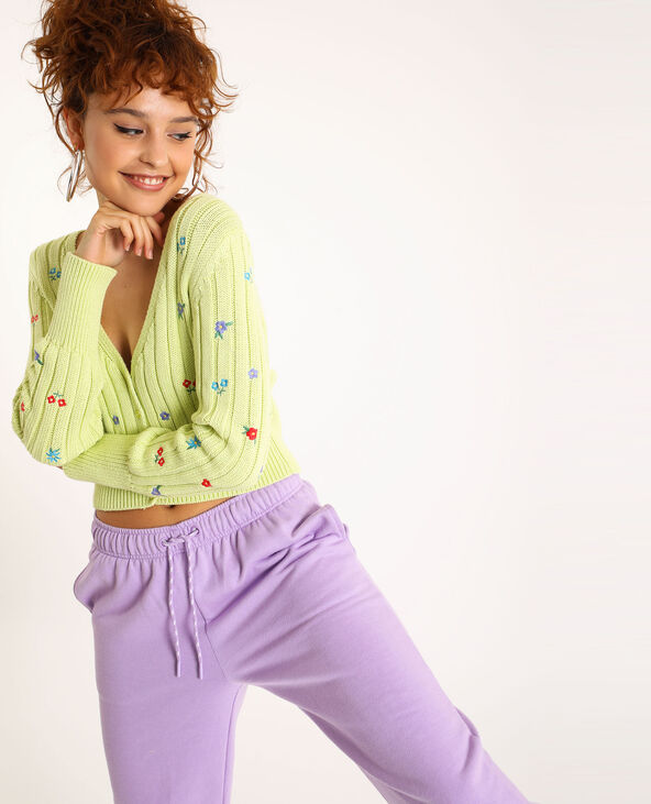 Gilet cropped brodé vert anis - Pimkie