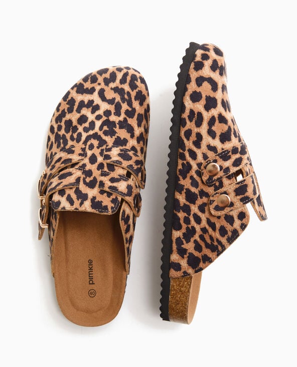 Mules sabots en suédine motif léopard beige - Pimkie