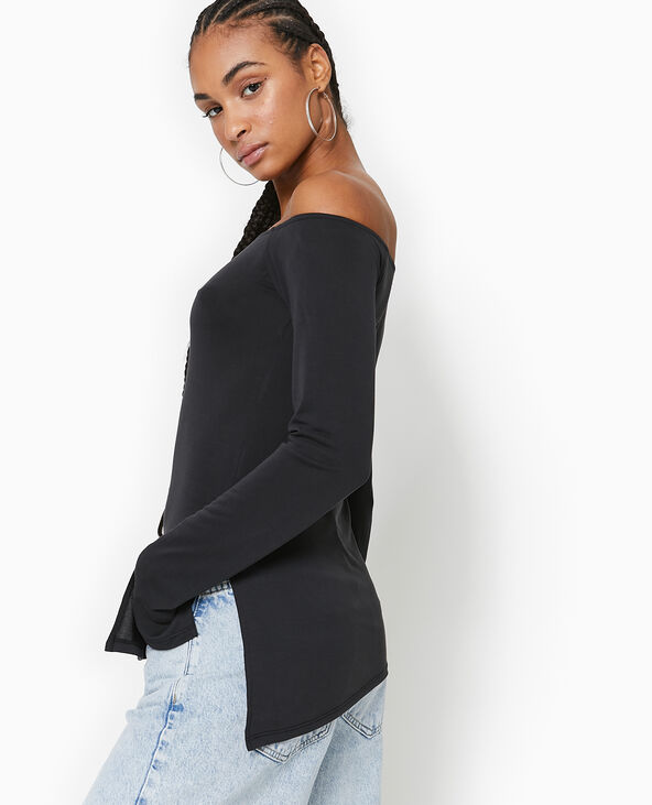 Top manches longues encolure Bardot noir - Pimkie