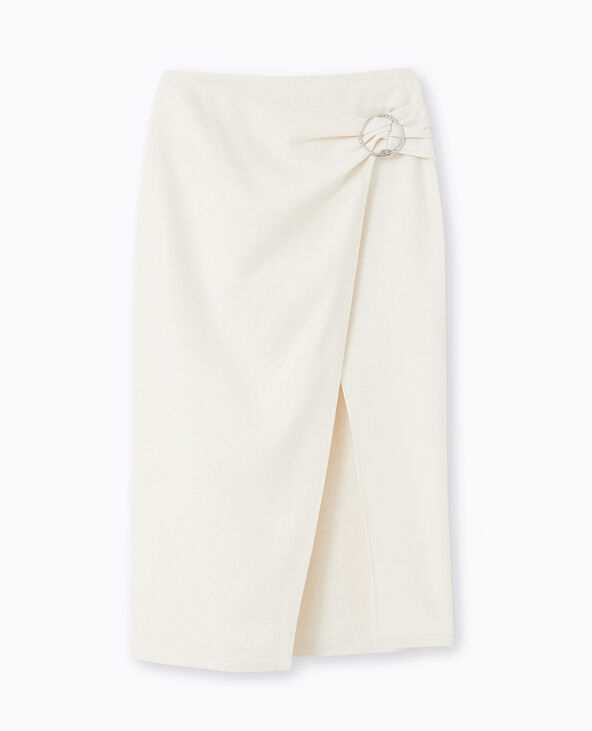 Jupe midi portefeuille en tissu effet lin blanc - Pimkie