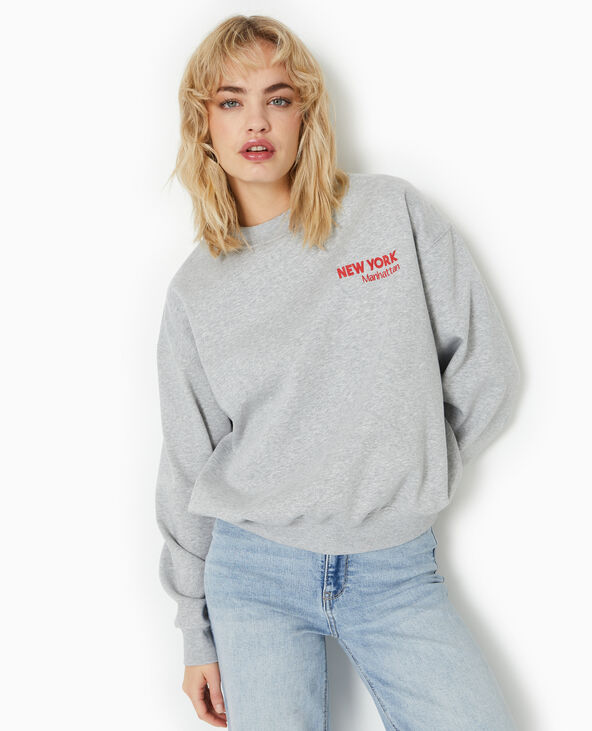 Sweat oversize avec print NEW YORK gris chiné - Pimkie