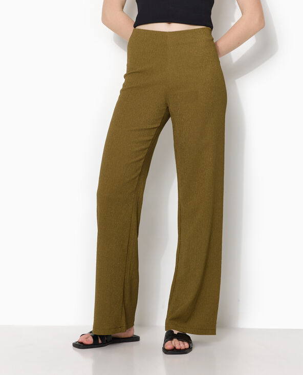 Pantalon large et fluide en tissu effet froissé vert kaki - Pimkie