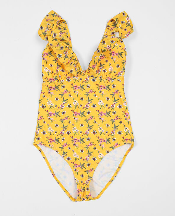 Maillot de bain une pièce à volants orange - Pimkie