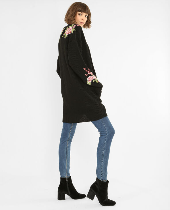 Gilet long brodé noir - Pimkie
