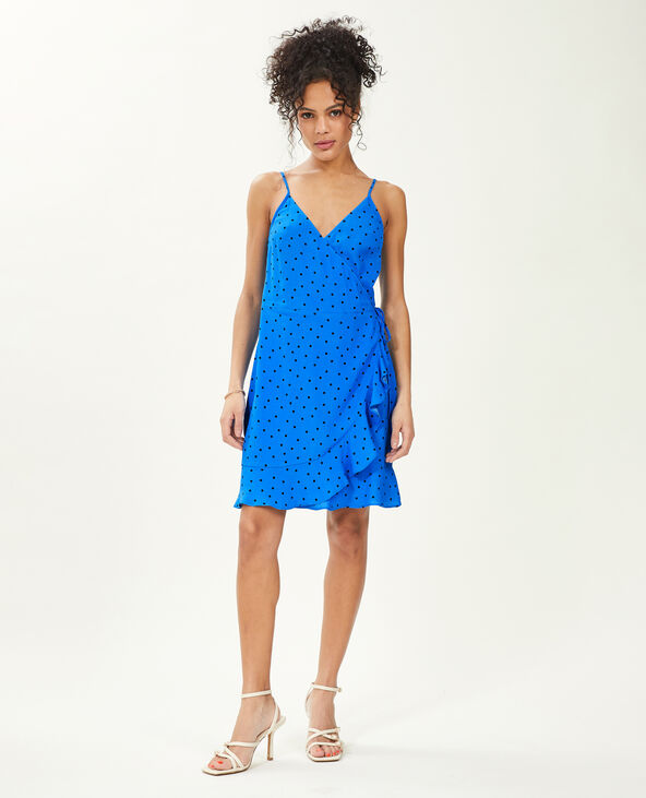 Robe courte portefeuille avec volants bleu - Pimkie