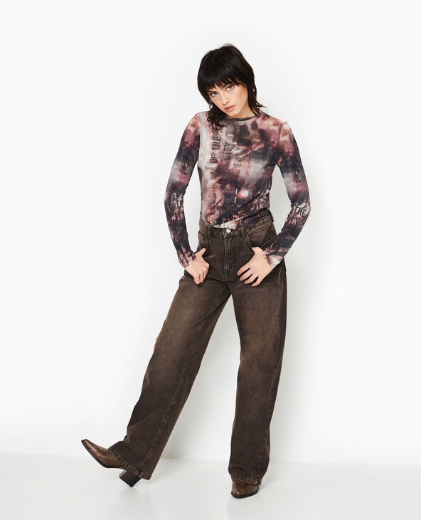 Jean wide taille haute effet dirty marron - Pimkie