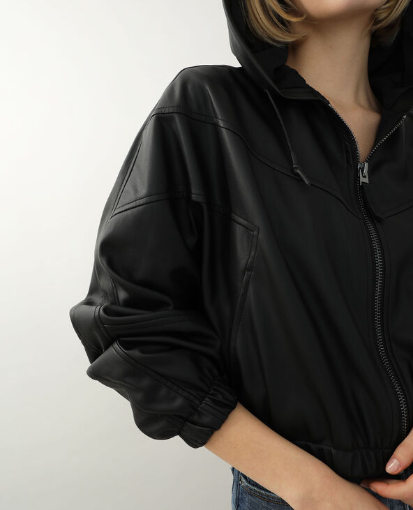 Veste à capuche simili cuir noir - Pimkie