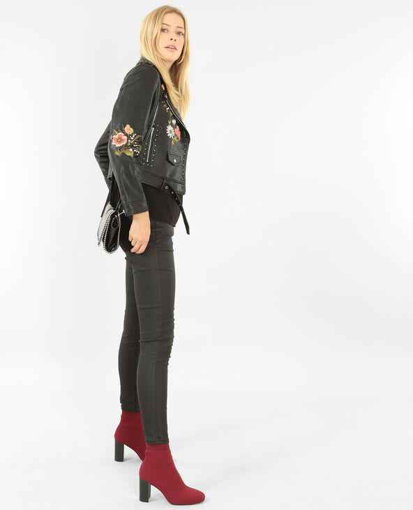 Blouson biker brodé et clouté noir - Pimkie
