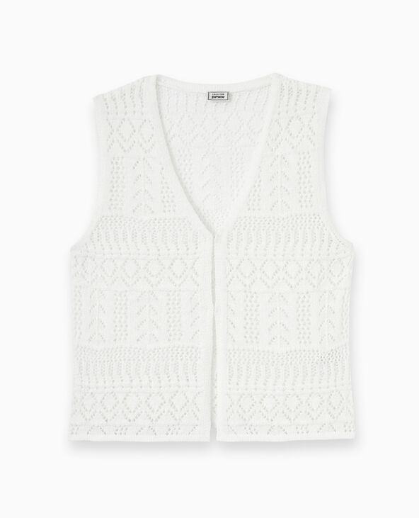 Gilet sans manches en maille fantaisie ajourée blanc - Pimkie