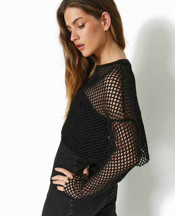 Top manches longues en maille filet noir - Pimkie