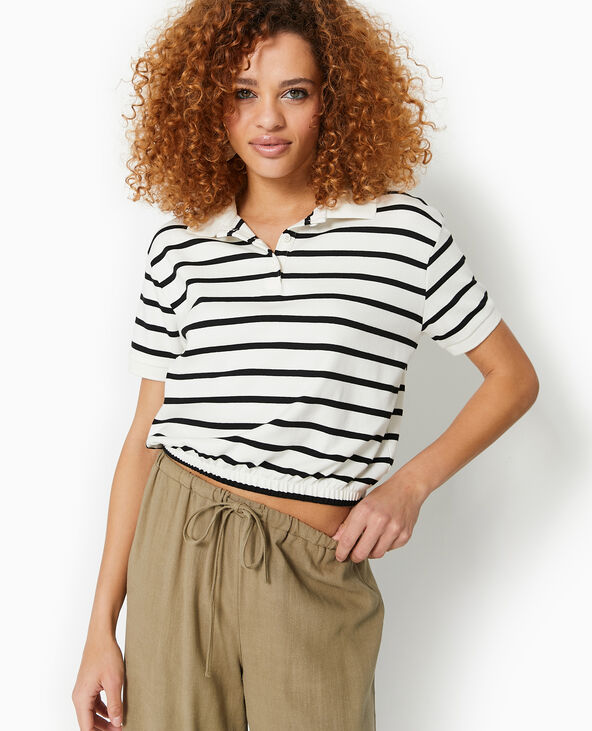 Polo rayé avec base élastiquée blanc - Pimkie
