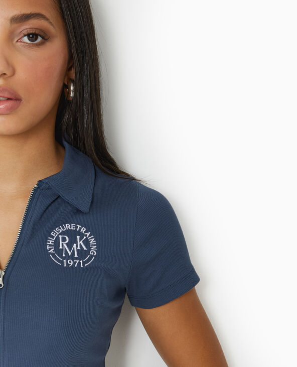 Polo zippé en maille côtelée bleu marine - Pimkie