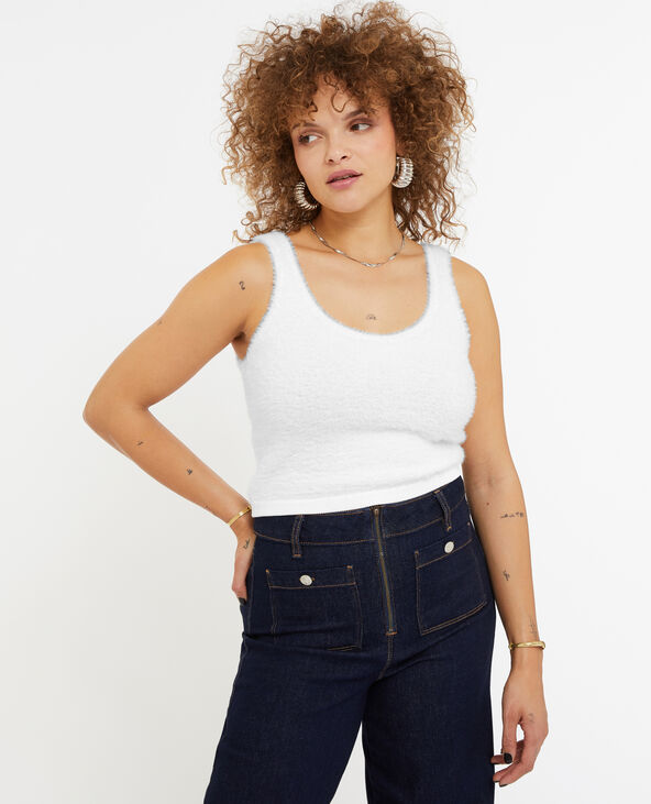 Top court en maille fluffy blanc - Pimkie