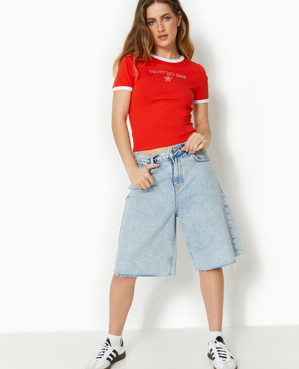 T-shirt avec message en strass rouge - Pimkie