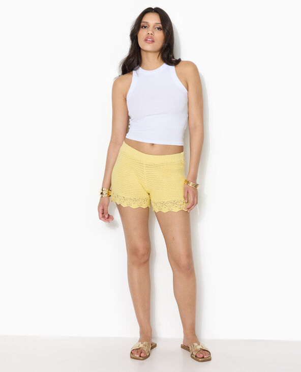 Short en maille ajourée façon crochet Jaune pâle - Pimkie