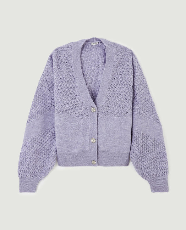 Gilet maille fantaisie boutons strass lilas - Pimkie