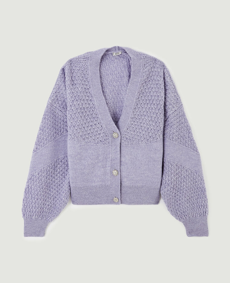 Gilet maille fantaisie boutons strass lilas - Pimkie