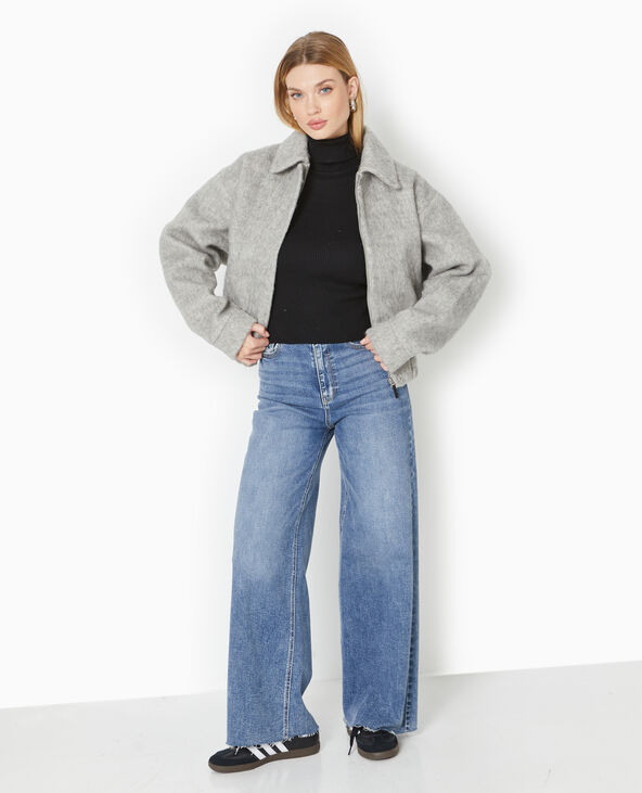 Blouson en drap de laine avec col blanc - Pimkie