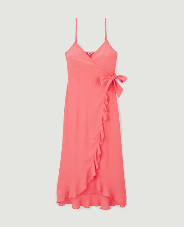 Robe longue porte-feuille avec volants rose - Pimkie