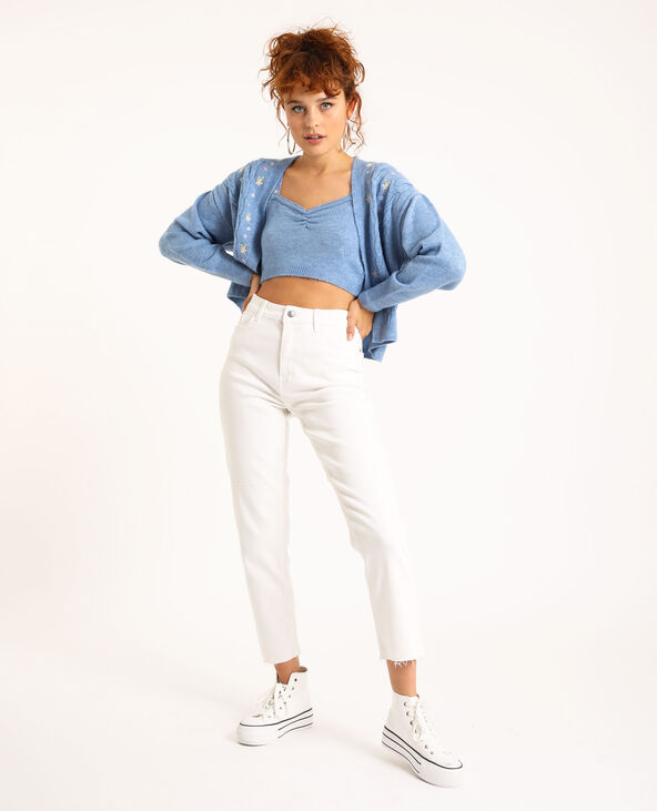 Gilet torsadé et brodé bleu - Pimkie
