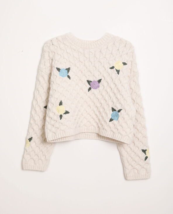 Pull brodé blanc - Pimkie