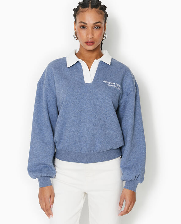 Sweat col polo avec broderie bleu foncé - Pimkie