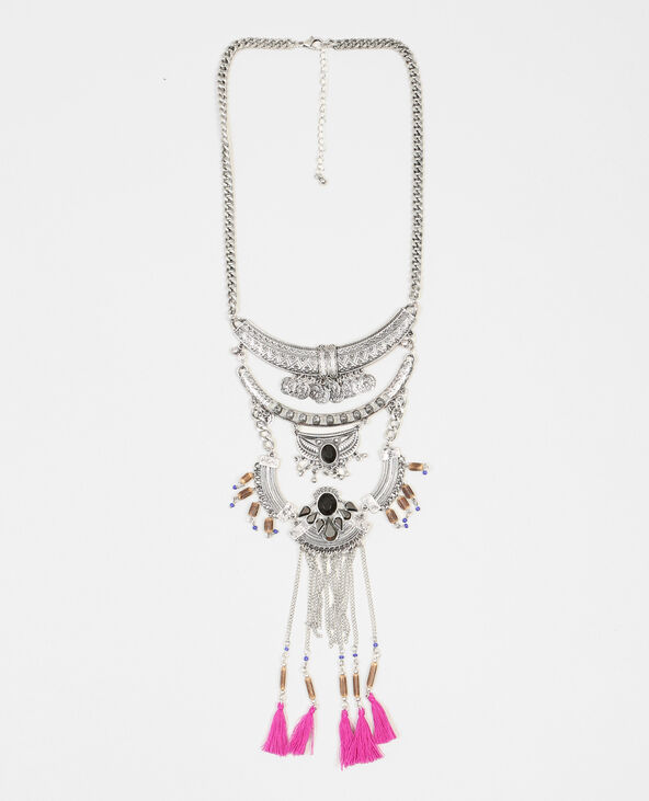 Collier plastron à pompons argenté - Pimkie