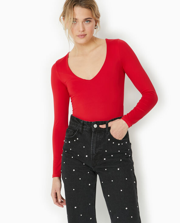 Body manches longues en matière gainante rouge - Pimkie