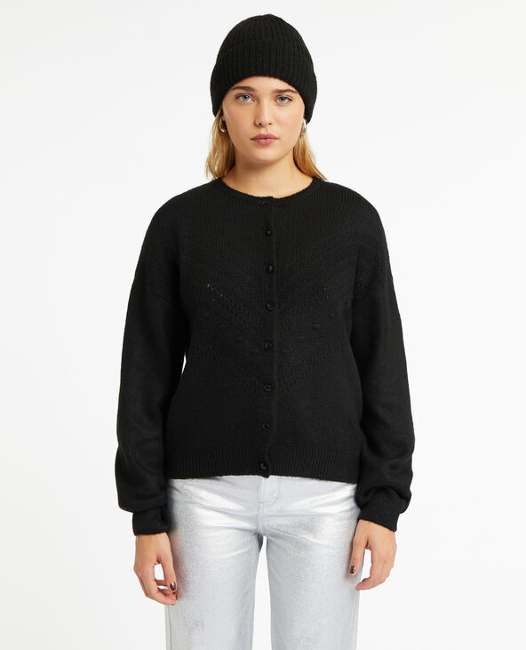 Gilet col rond maille fantaisie noir - Pimkie