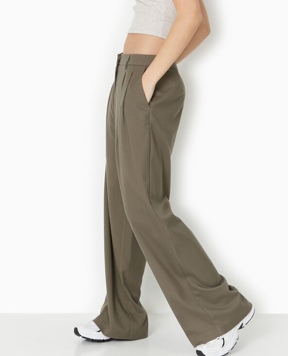 Pantalon large avec pinces vert kaki - Pimkie