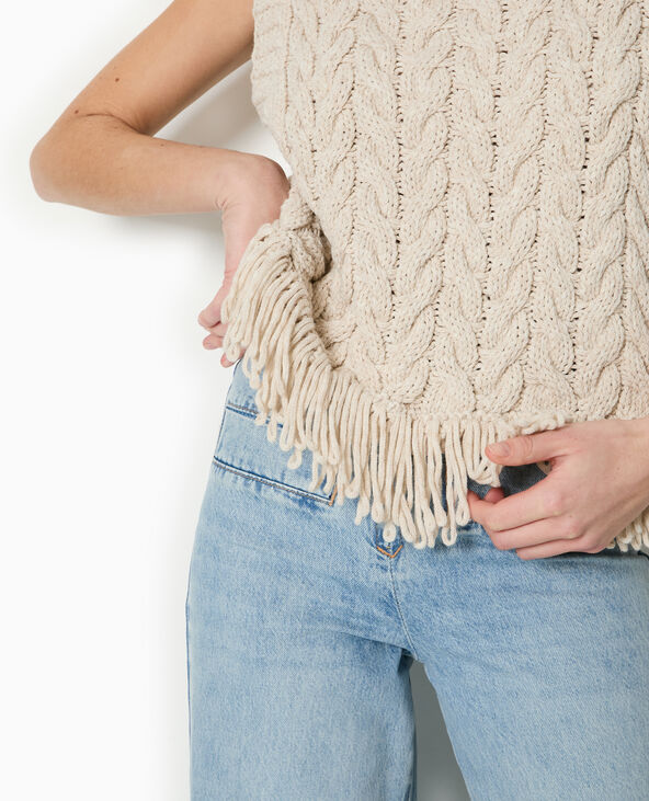 Pull sans manches maille tosadée avec franges blanc - Pimkie
